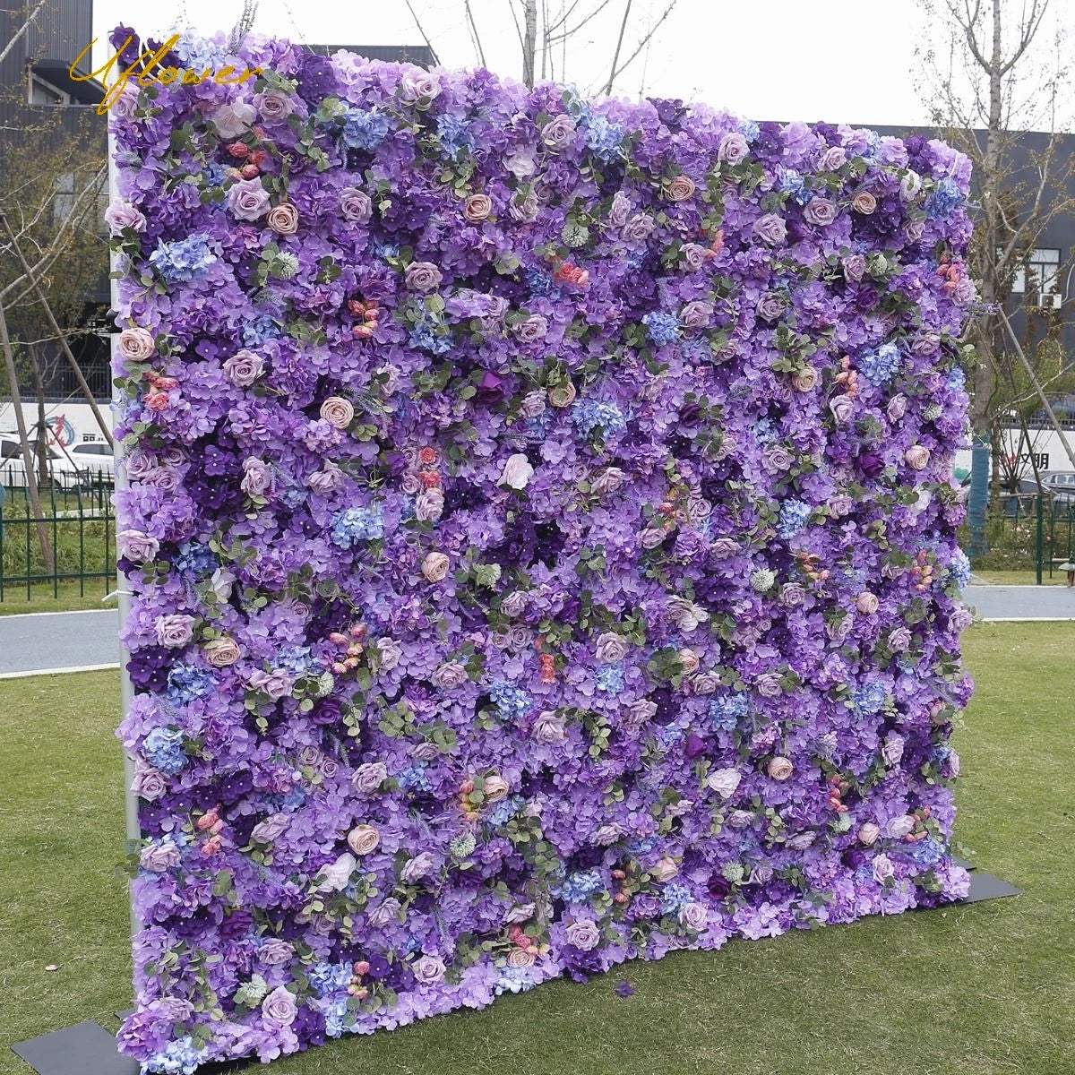 Purple Roses 5D Hydrangea Artificial Flower Wall