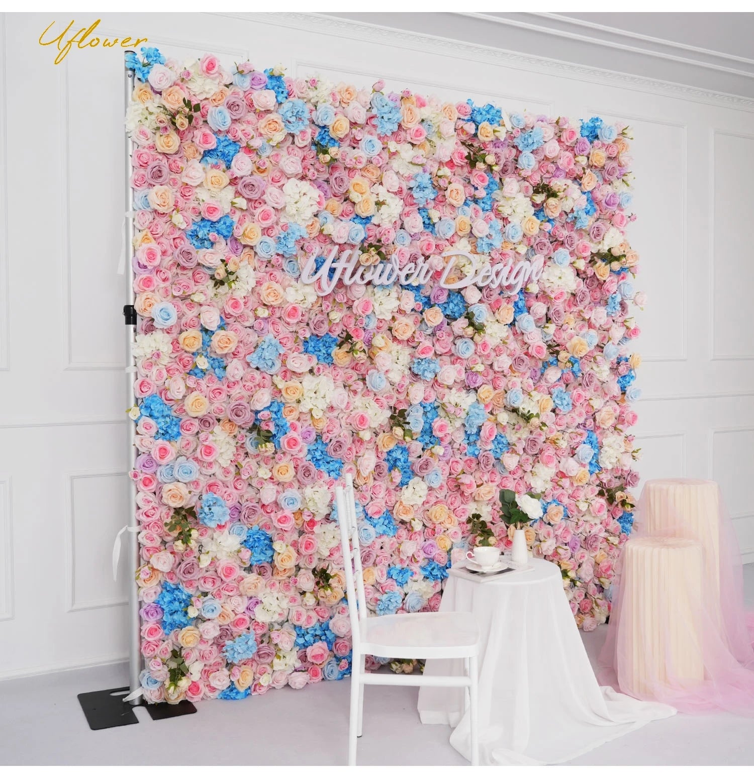 Pink Blue 5D Rose Artificial Flower Wall Backdrop