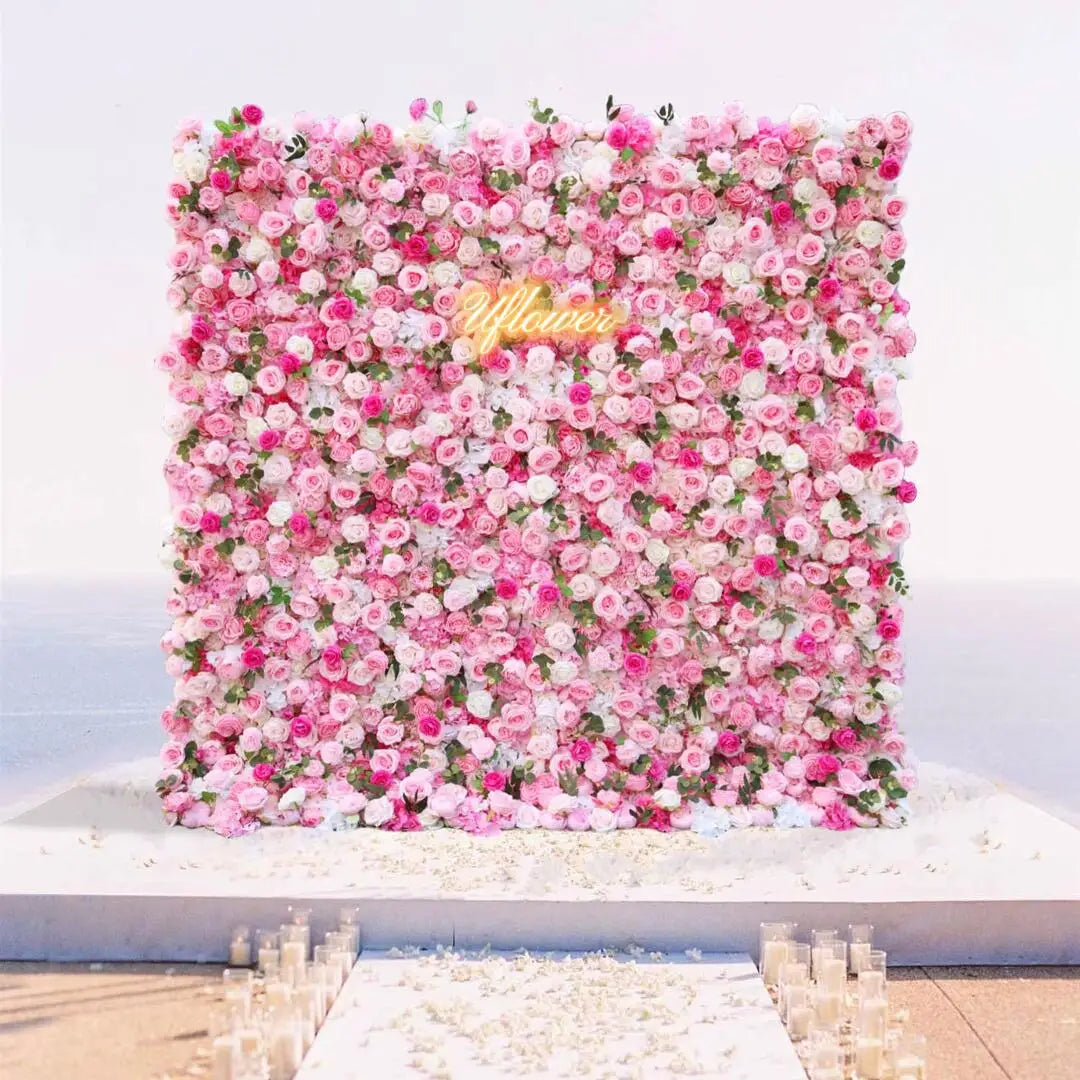 Wedding Pink White Rose 5D Artificial Flower Wall