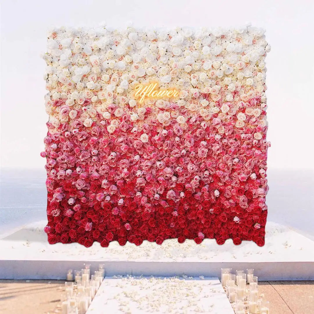 5D Luxury White and Red Gradient Rose Artificial Flower Wall