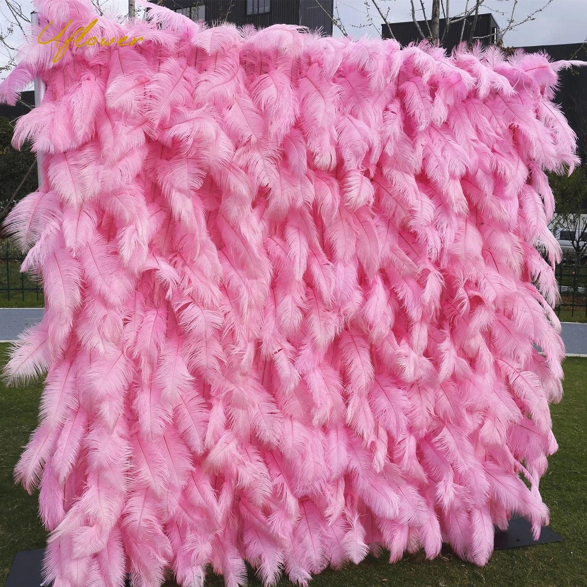 Wedding Pink Ostrich Feather Artificial Flower Wall