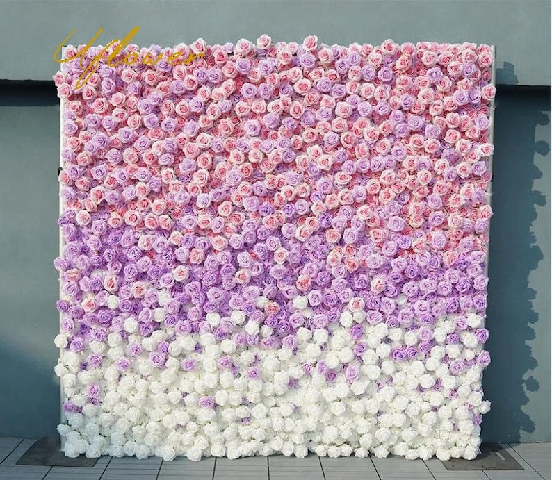 5D Luxury Pink and Purple Gradient Rose Artificial Flower Wall