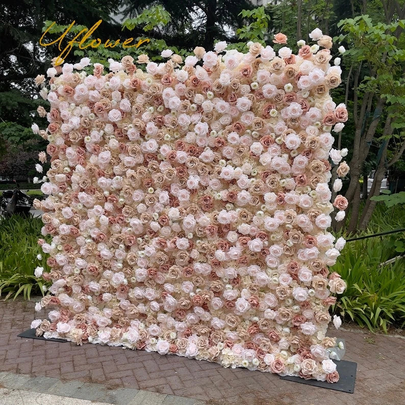 5D Champagne Brown Artificial Flower Wall Backdrop