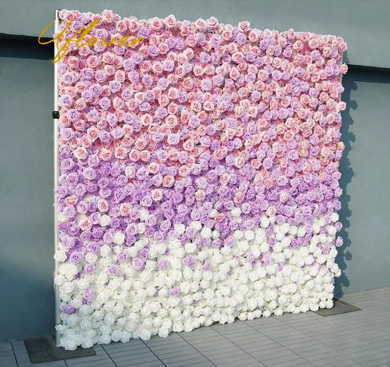 5D Luxury Pink and Purple Gradient Rose Artificial Flower Wall