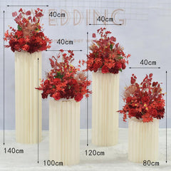 Red Four Piece Wedding Origami Roman Pillar Imitation Flower Decoration