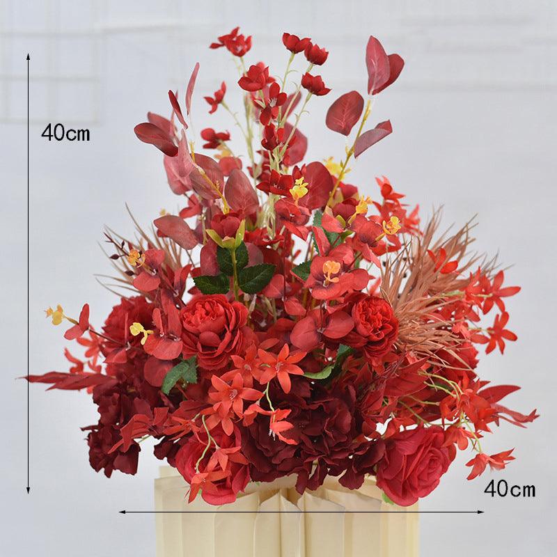 Red Four Piece Wedding Origami Roman Pillar Imitation Flower Decoration