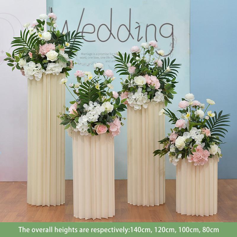 Pink Four Piece Wedding Origami Roman Pillar Imitation Flower Decoration