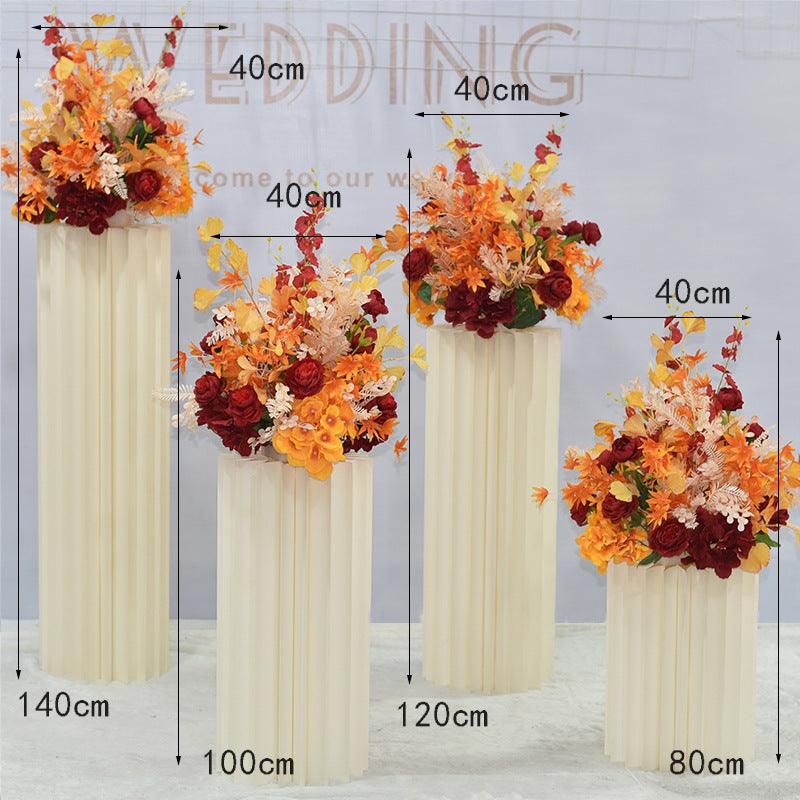 Red Caramel Four Piece Wedding Origami Roman Column Imitation Flower Decoration