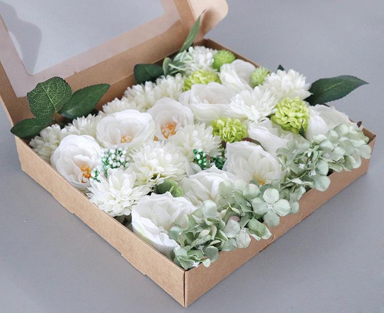 Flower Box Silk Blooming Flowers White Green