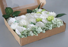 Flower Box Silk Blooming Flowers White Green