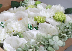 Flower Box Silk Blooming Flowers White Green