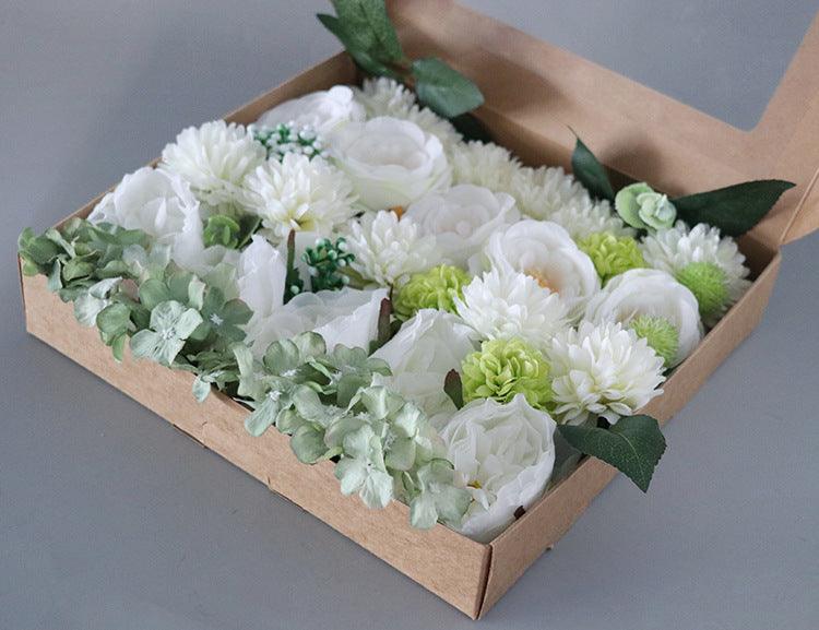 Flower Box Silk Blooming Flowers White Green