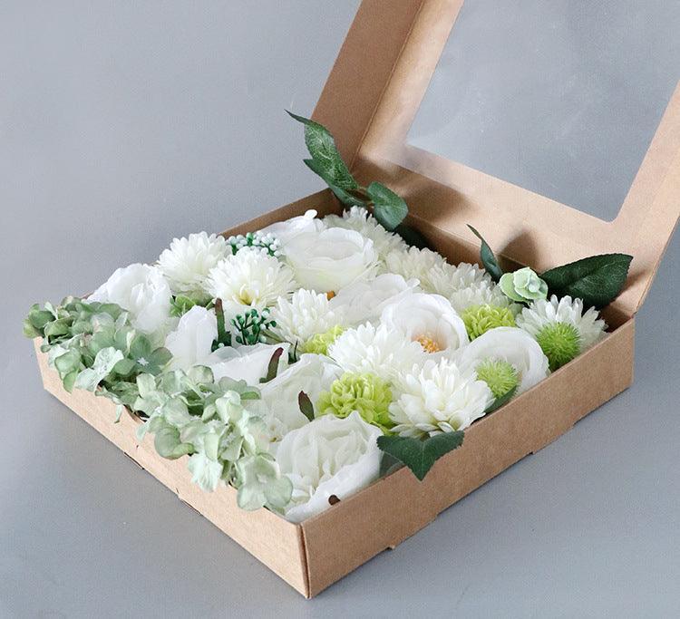 Flower Box Silk Blooming Flowers White Green