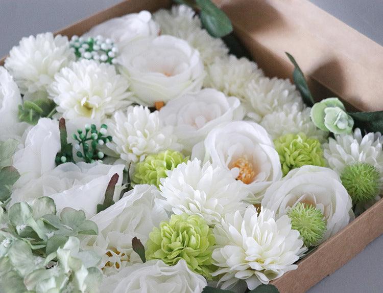 Flower Box Silk Blooming Flowers White Green