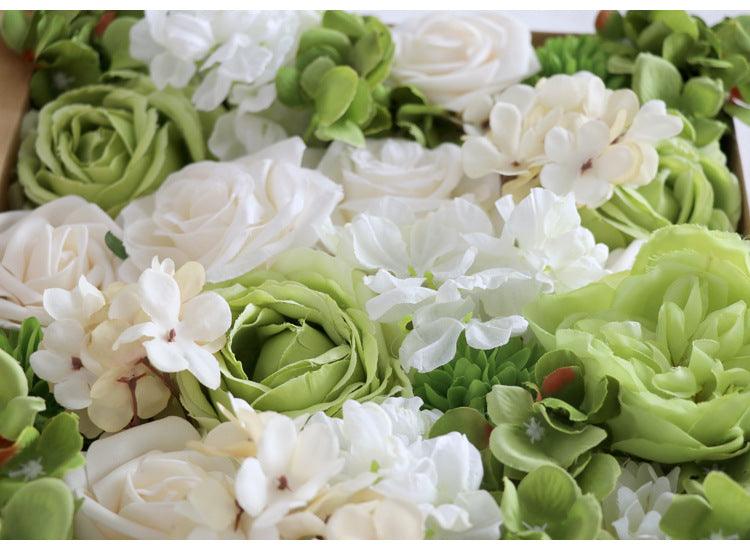 Flower Box Silk Blooming Flowers White Green Hydrangea Roses