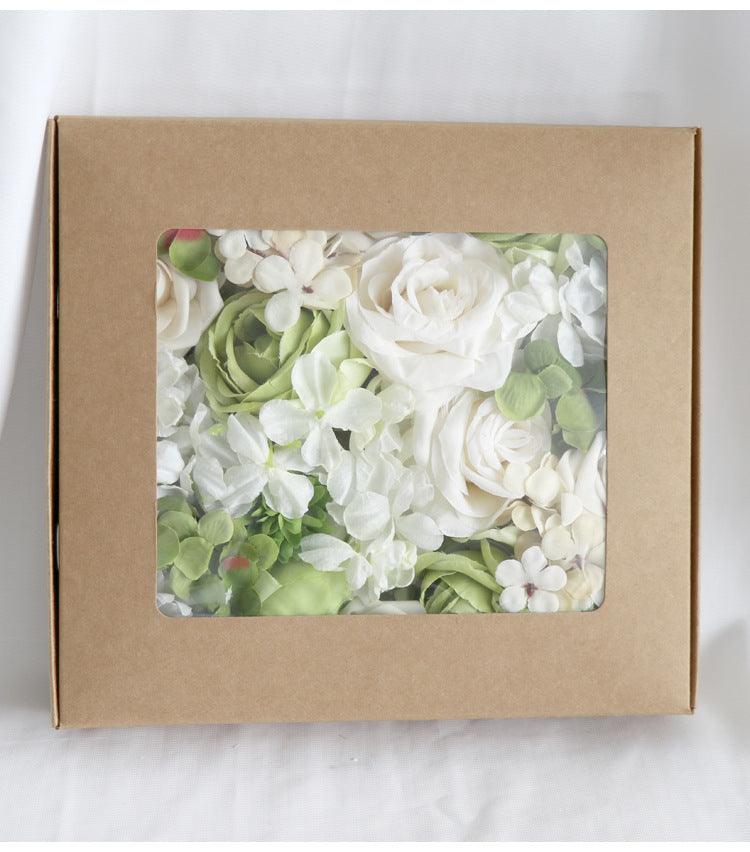 Flower Box Silk Blooming Flowers White Green Hydrangea Roses