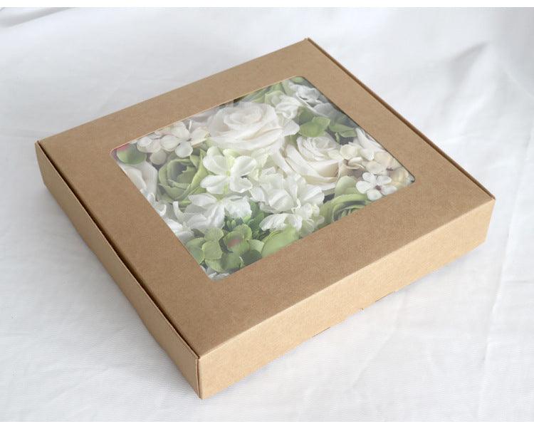 Flower Box Silk Blooming Flowers White Green Hydrangea Roses