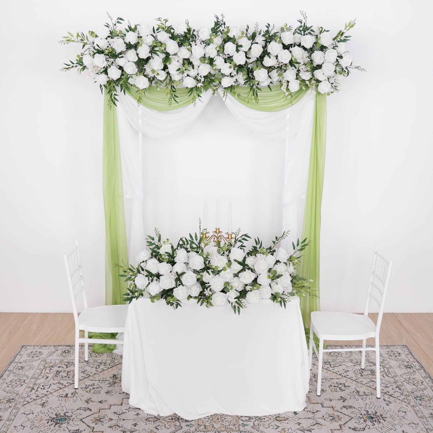 White Rose Backdrop Arch Flower Row Wedding Decor Figure 1