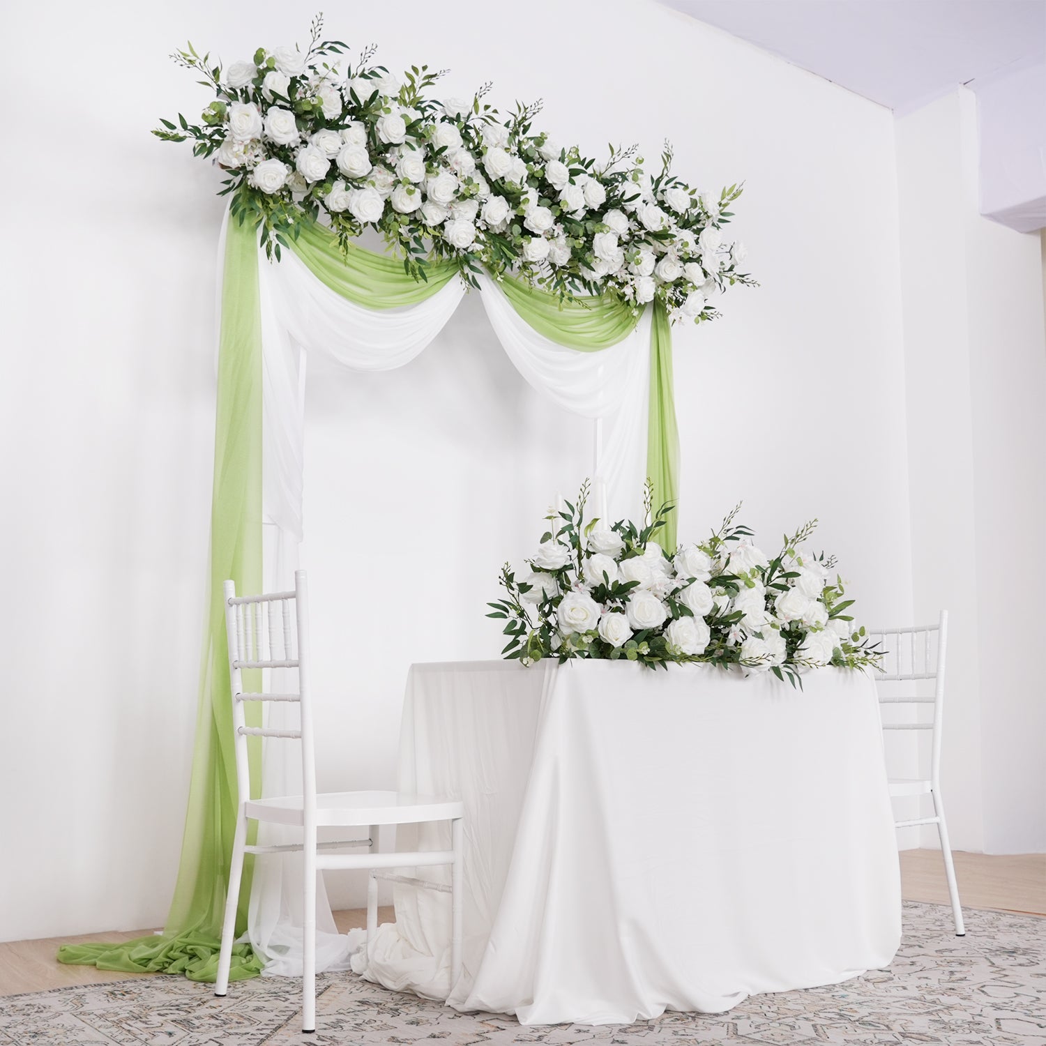 White Rose Backdrop Arch Flower Row Wedding Decor Figure 2