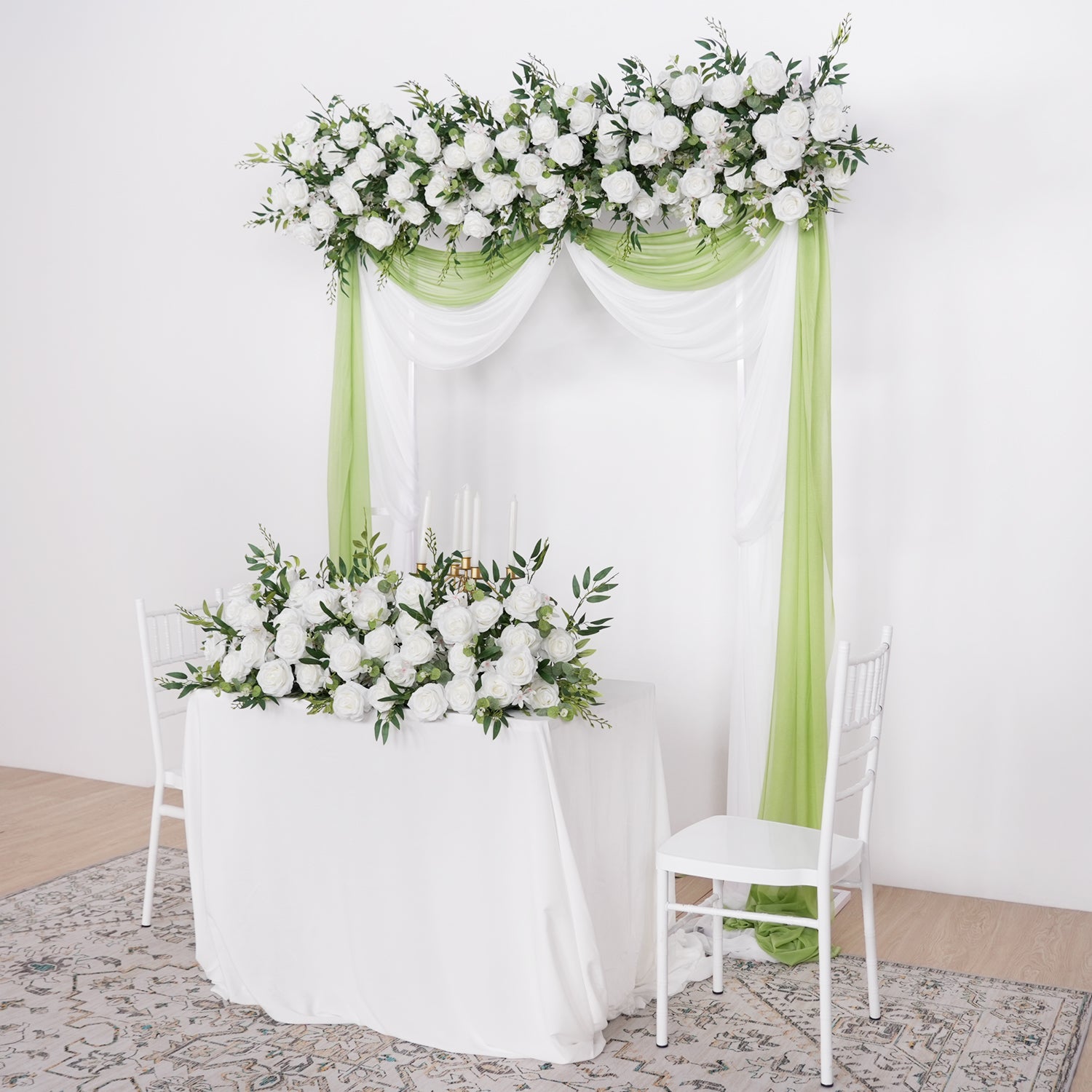 White Rose Backdrop Arch Flower Row Wedding Decor Figure 4