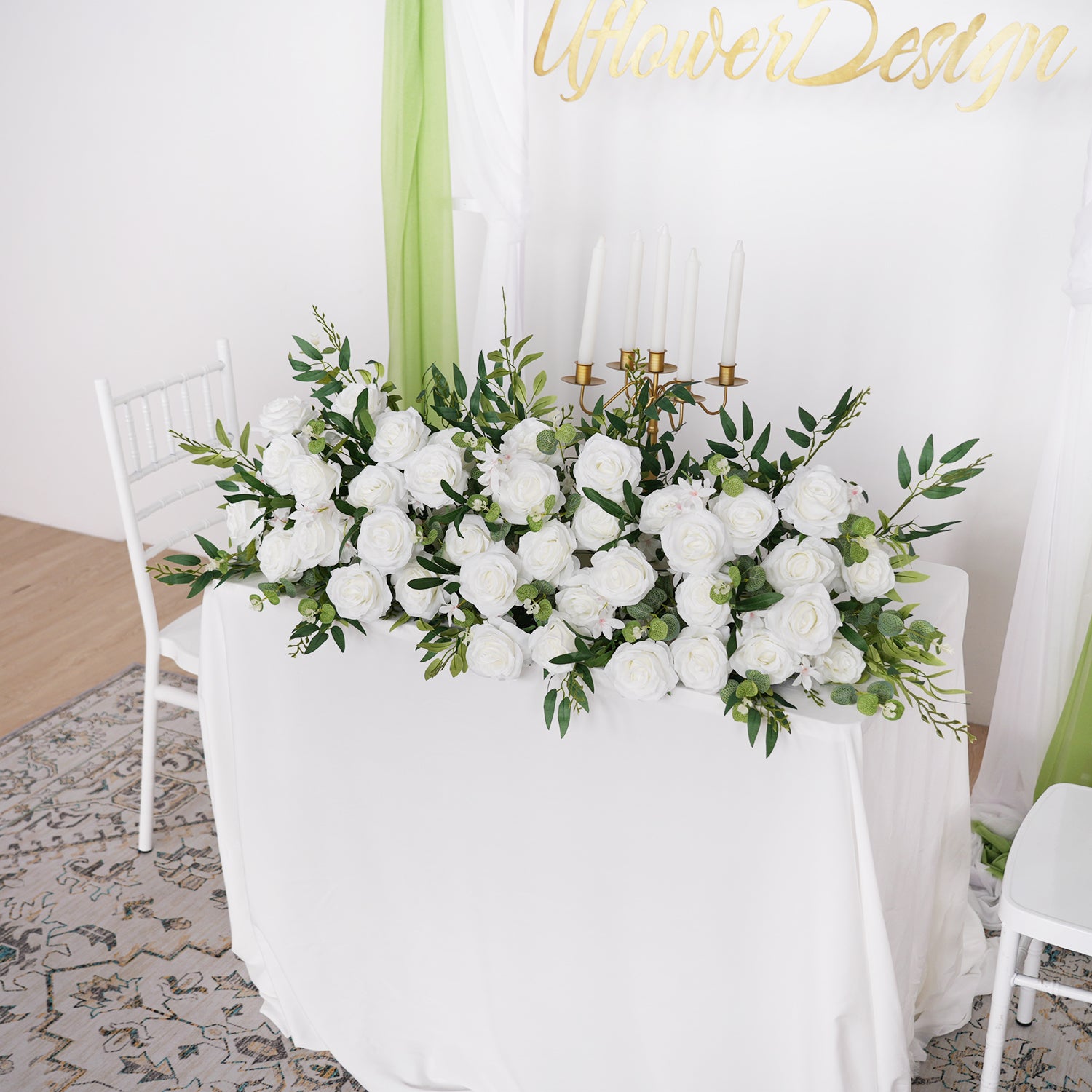 White Rose Backdrop Arch Flower Row Wedding Decor Figure 6