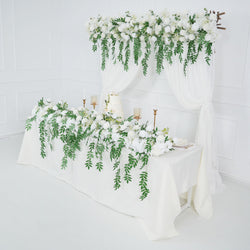 White Rose Green Leaves Faux Flower Wall Backdrop 4 picture