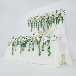 White Rose Green Leaves Faux Flower Wall Backdrop 5 picture