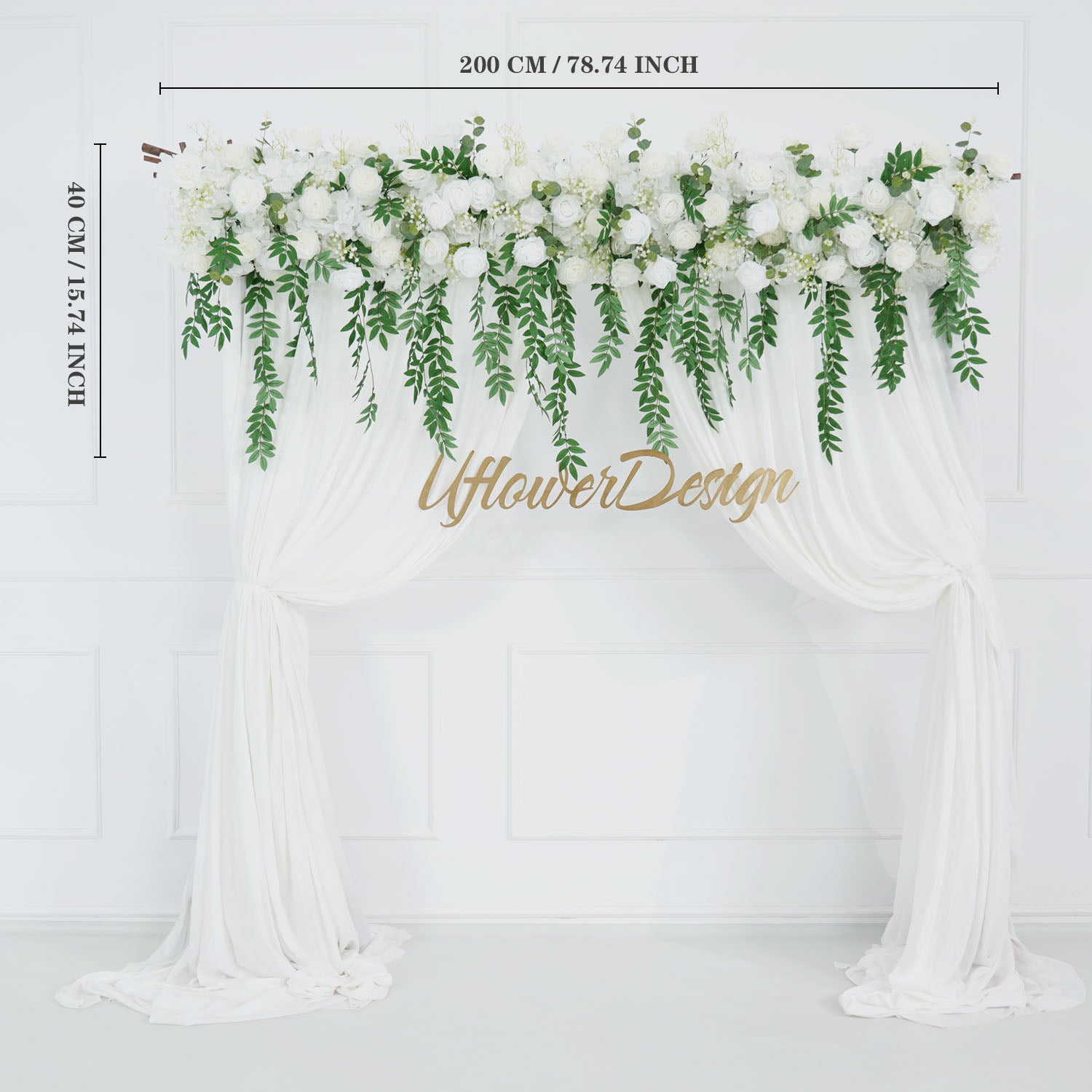 White Rose Green Leaves Faux Flower Wall Backdrop 7 picture