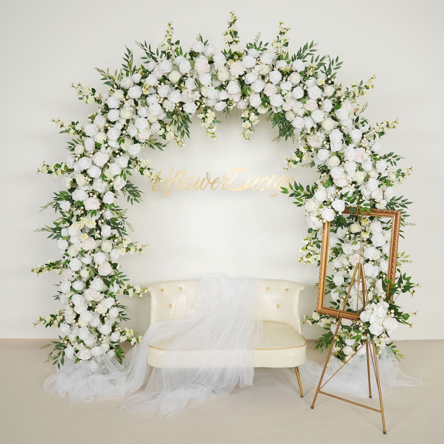 White Rose With Green Wedding Round Arch Decor Figure 1