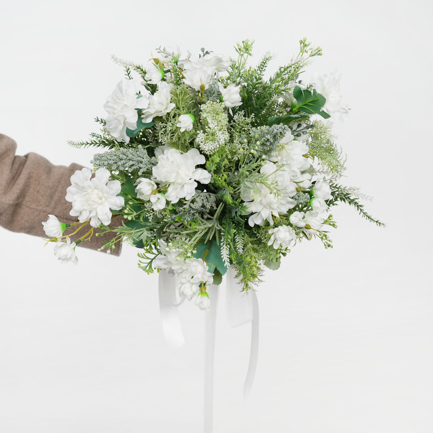 White and Green dried flower bridal bouquet  5 picture