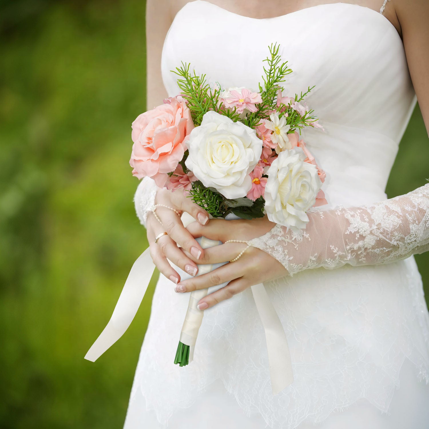 White and Pink bridal flowers bouquet 2 picture