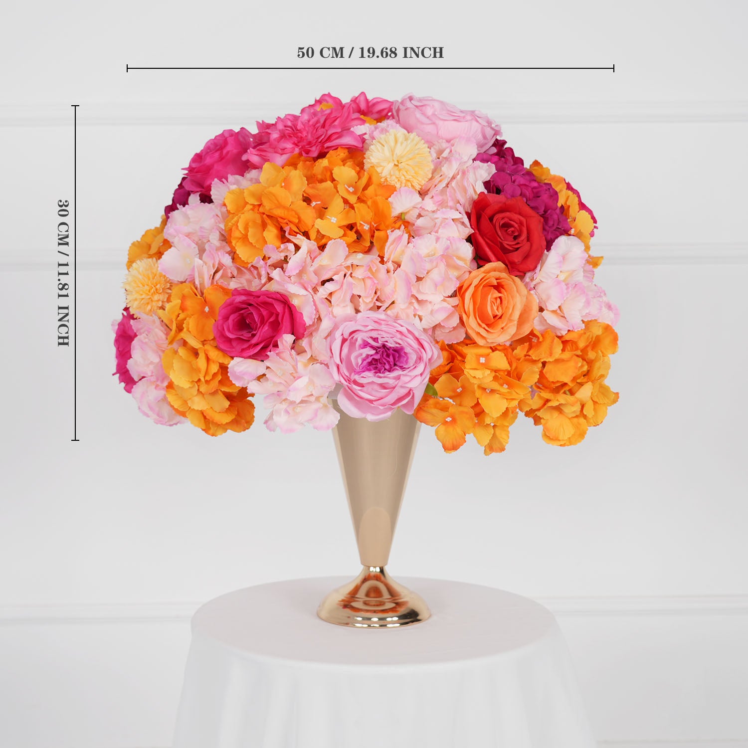 Artificial Orange Red Wedding KT Background Decor Flower Row