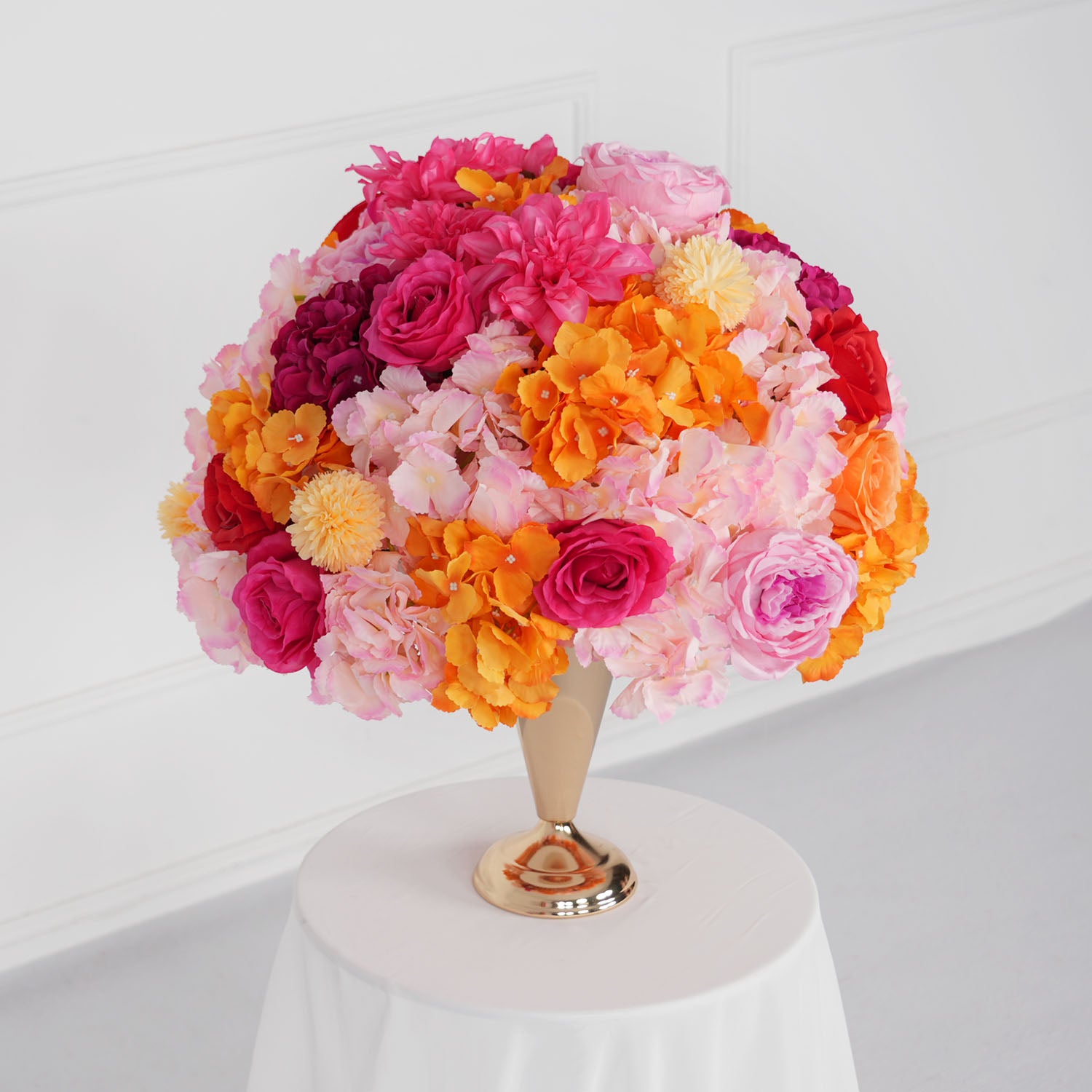 Artificial Orange Red Wedding KT Background Decor Flower Row