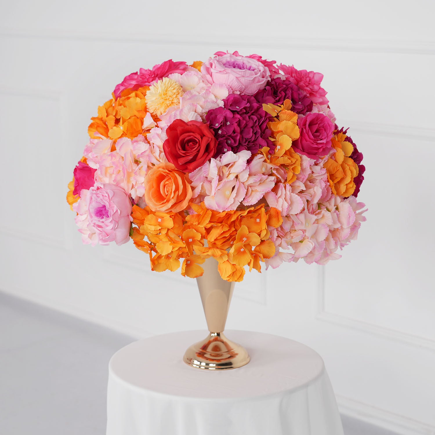 Artificial Orange Red Wedding KT Background Decor Flower Row