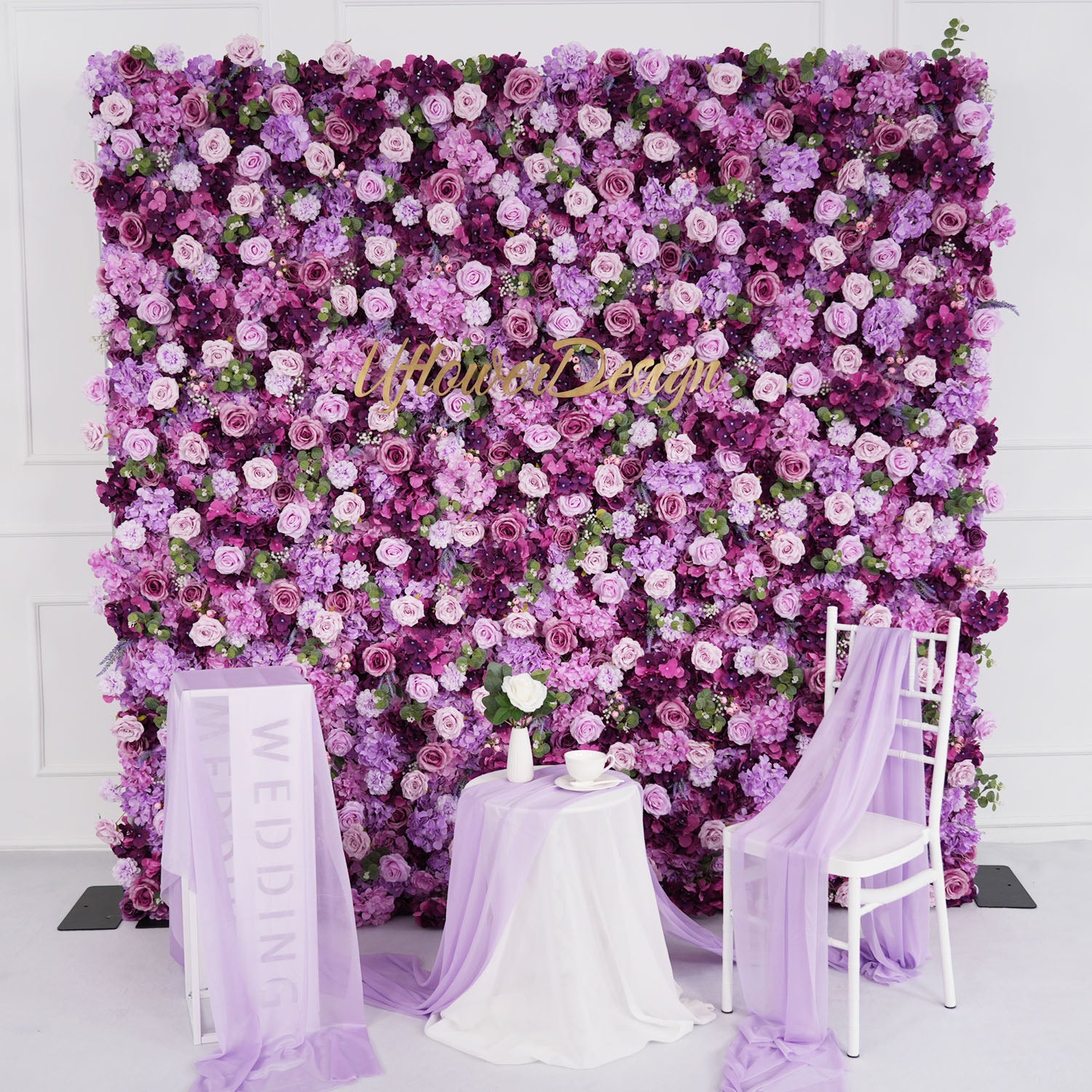 Uflower Purple Rose Flower Wall Backdrop Wedding Party Decoration