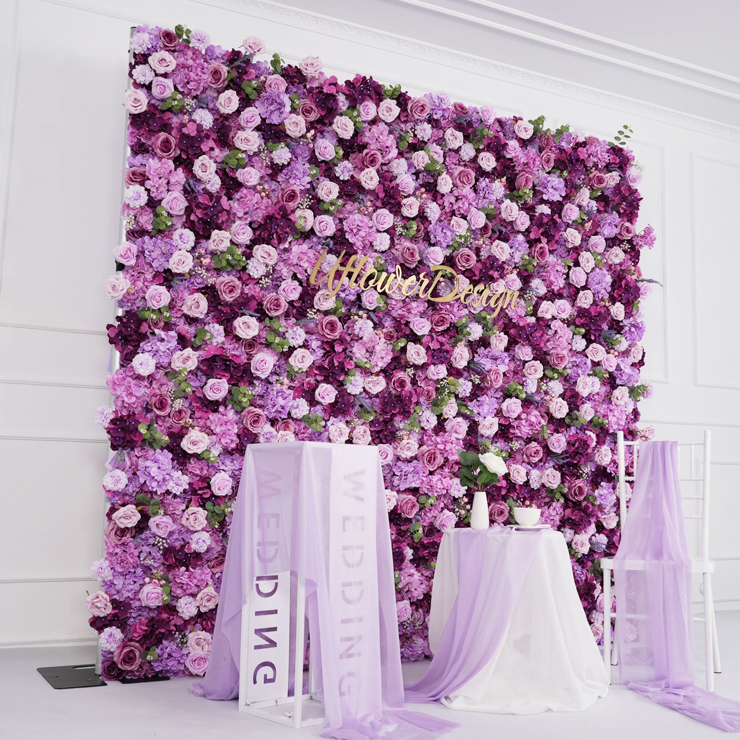 Uflower Purple Rose Flower Wall Backdrop Wedding Party Decoration