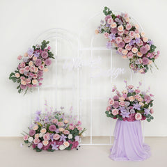 Artificial Purple Wedding KT Backdrop Flower Row Decor 4 Pc SET