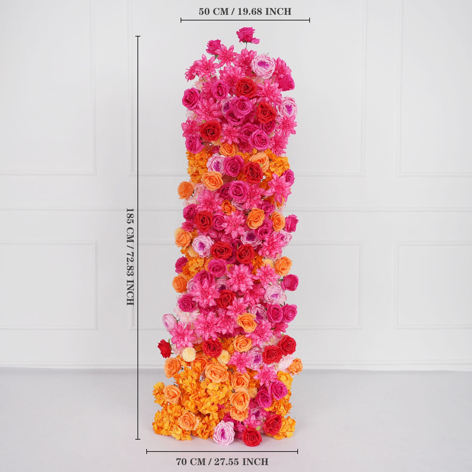 Artificial Orange Red Wedding KT Background Decor Flower Row