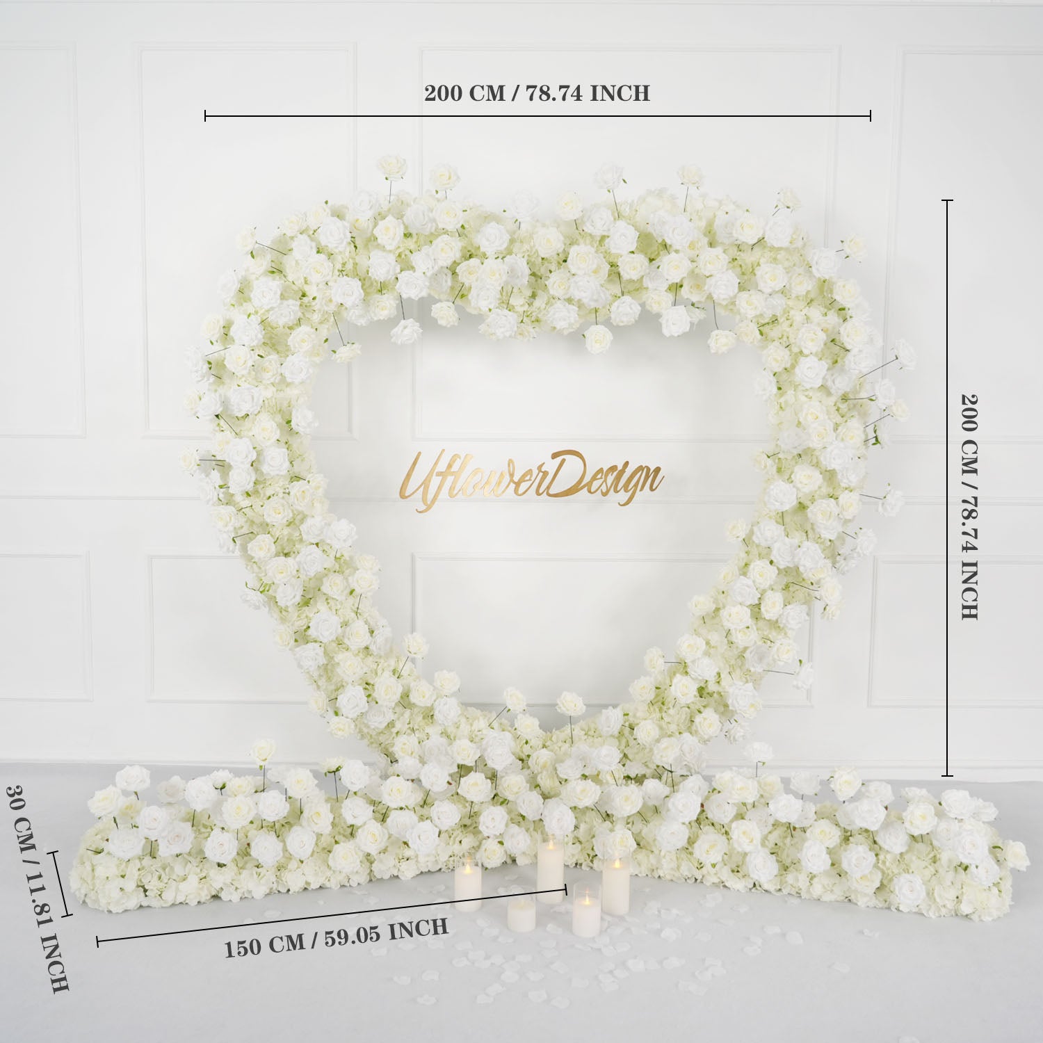 2×2m(78.7 inch * 78.7 inch) Rose Heart Shape+Flower Row*2