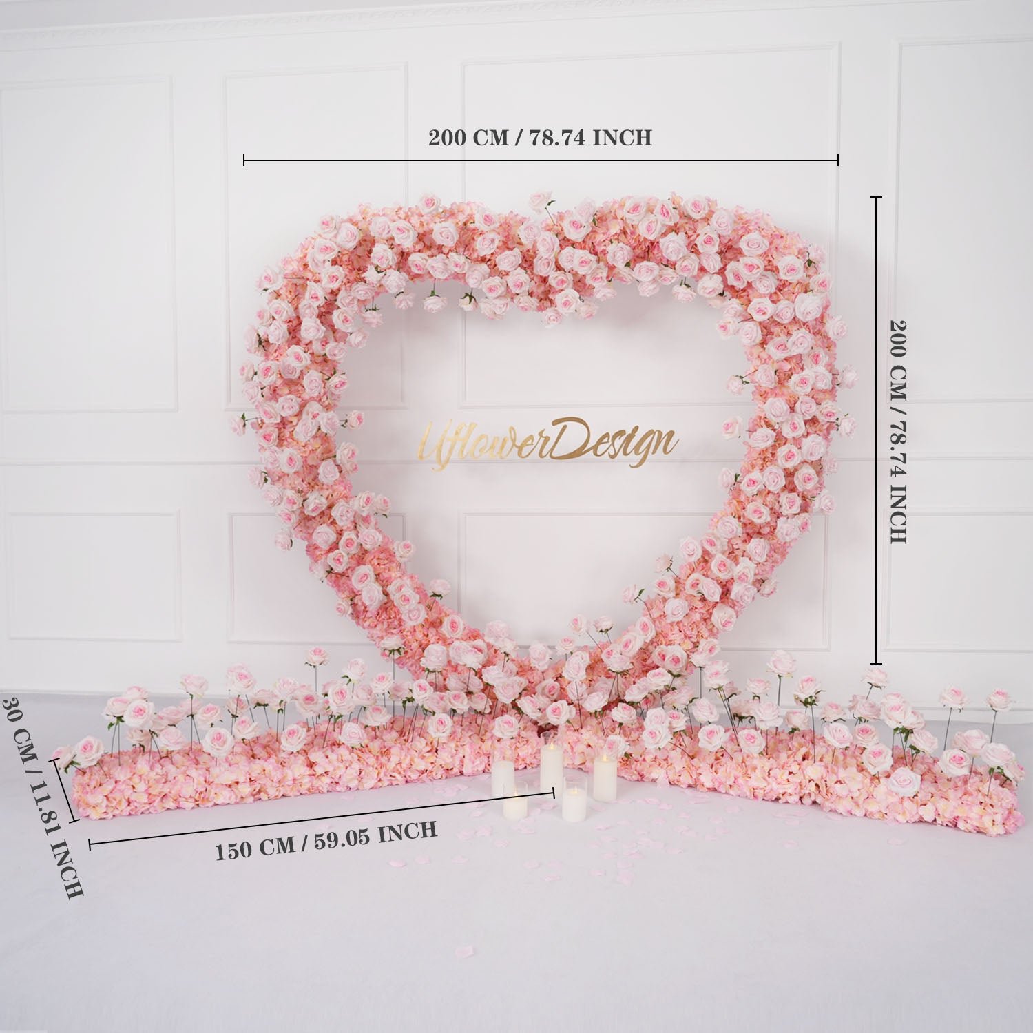 78.74x78.74in/2×2m (Rose Heart Shape+Flower Row*2)