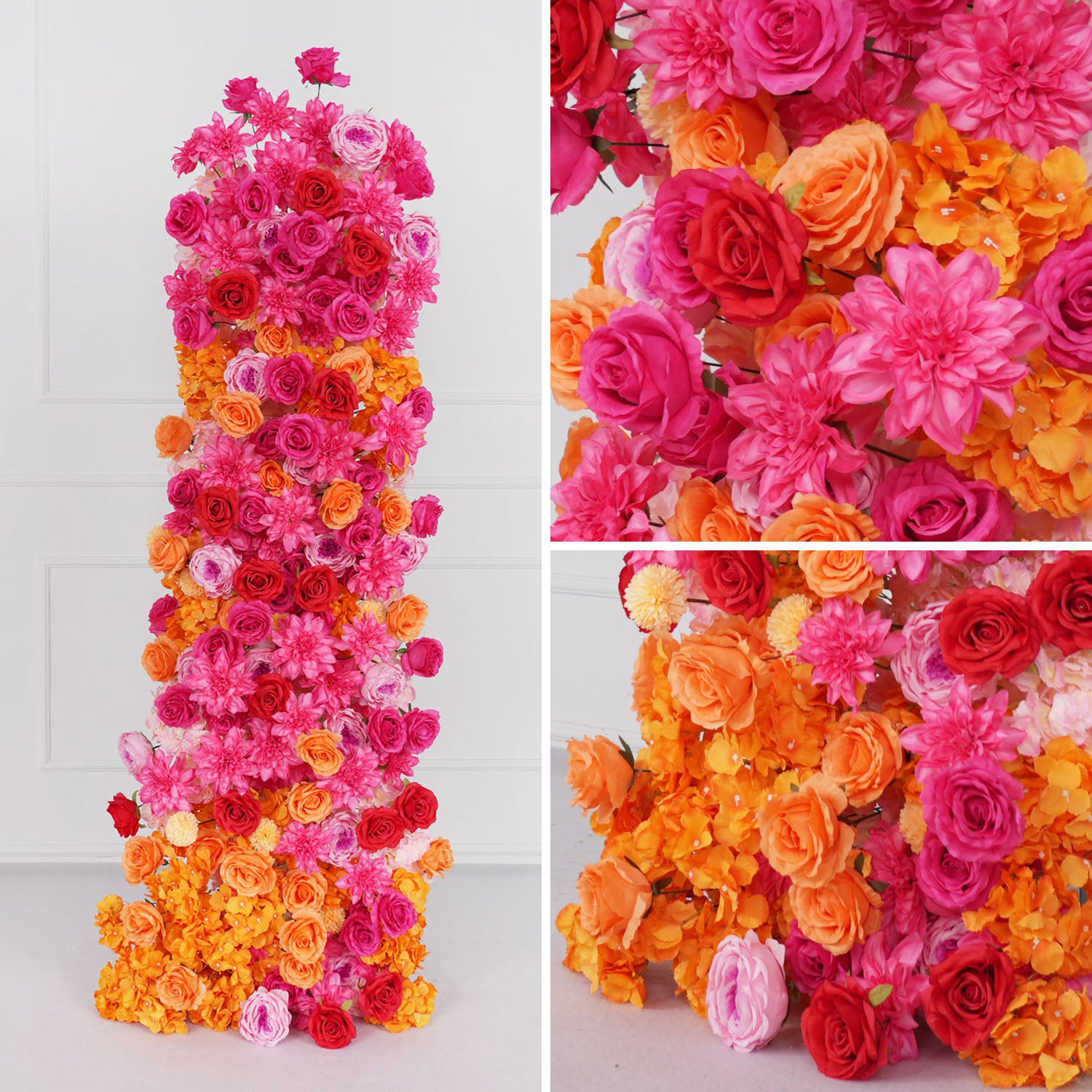Artificial Orange Red Wedding KT Background Decor Flower Row