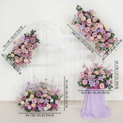 Artificial Purple Wedding KT Backdrop Flower Row Decor 4 Pc SET