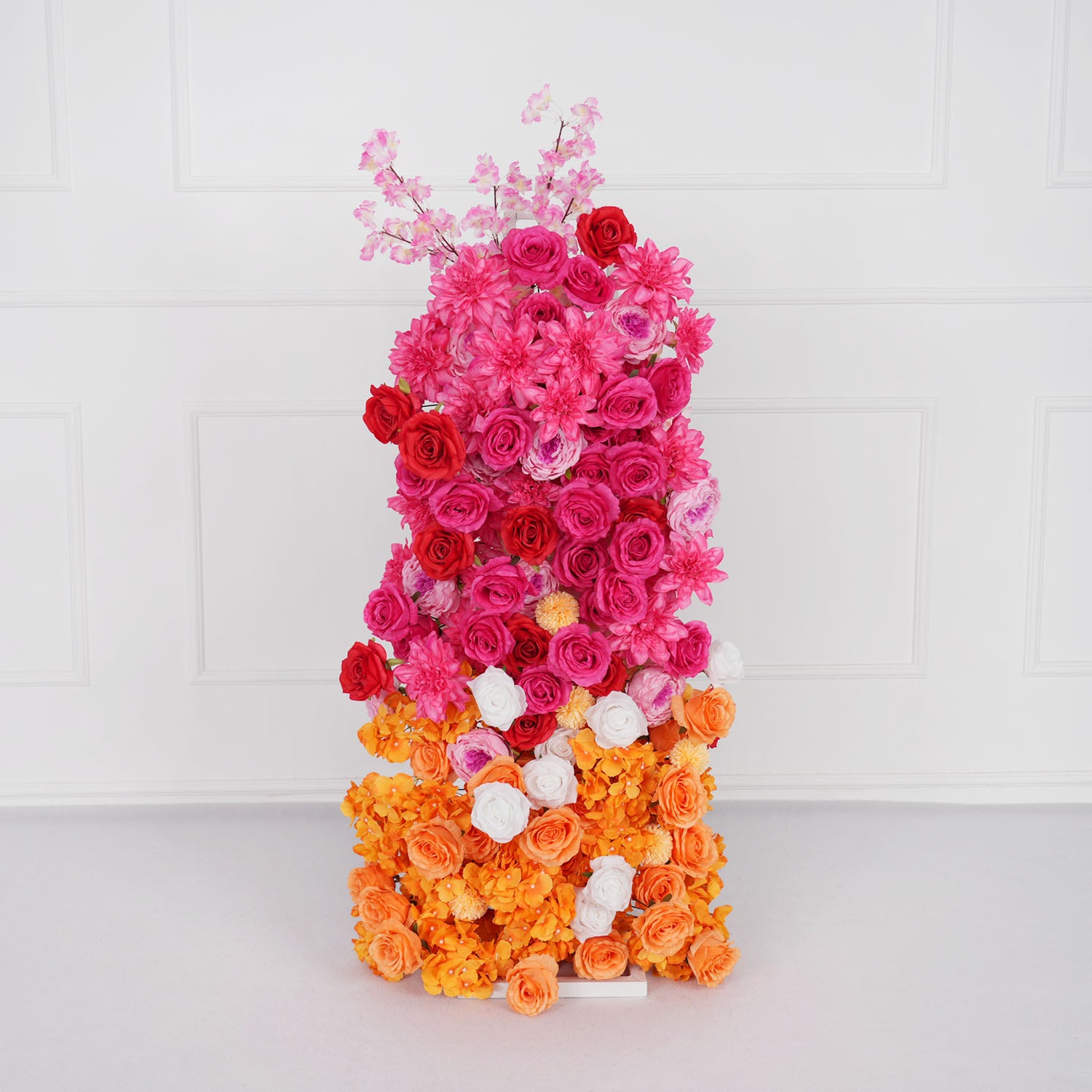 Artificial Orange Red Wedding KT Background Decor Flower Row