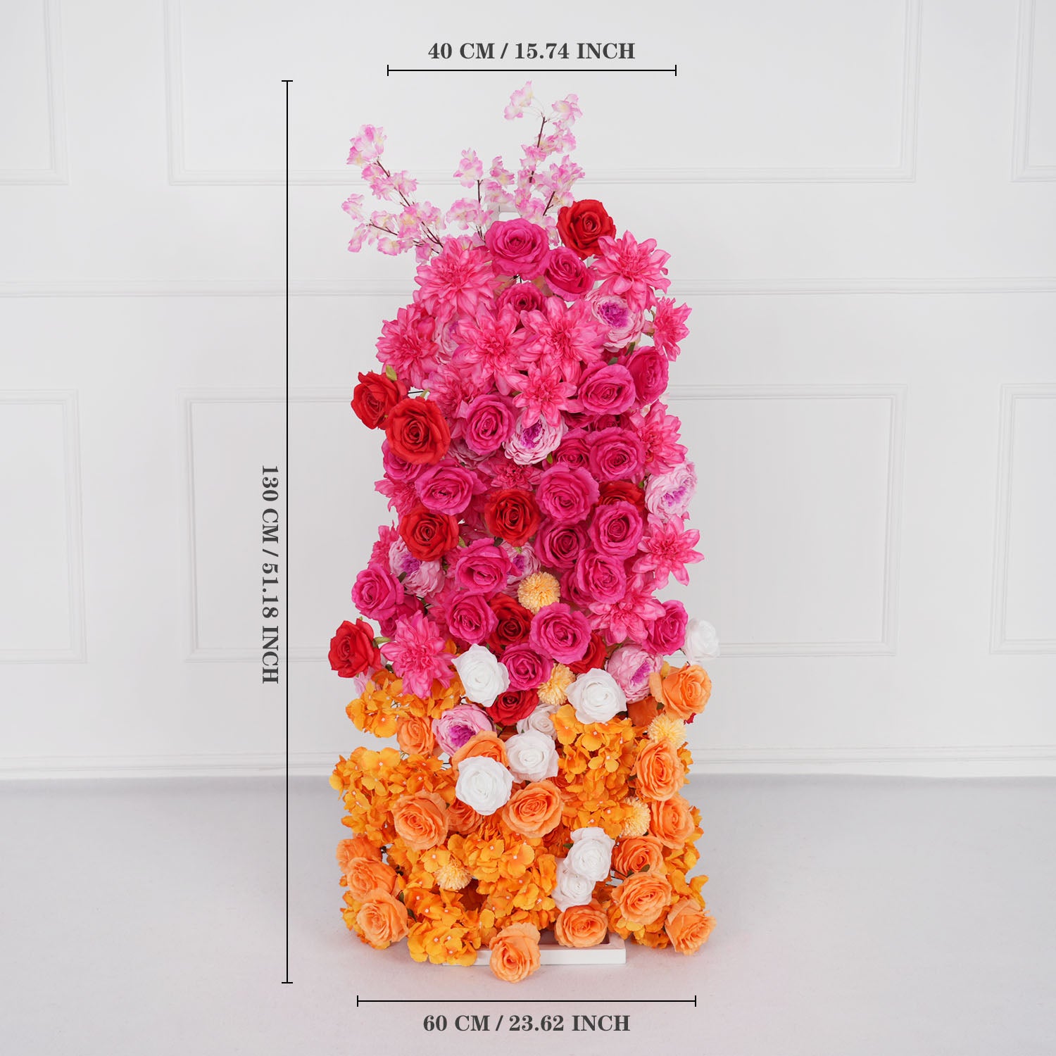 Artificial Orange Red Wedding KT Background Decor Flower Row