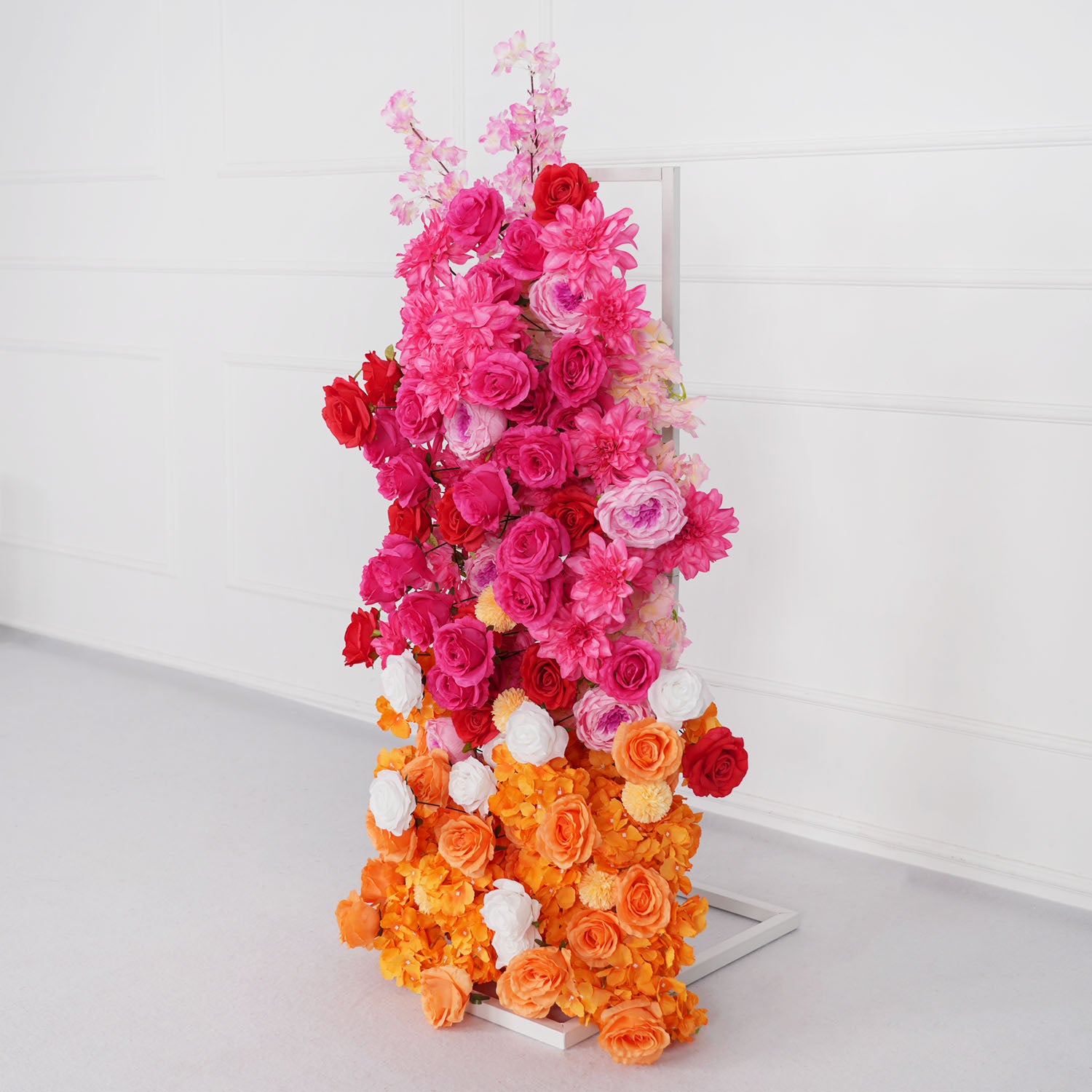 Artificial Orange Red Wedding KT Background Decor Flower Row