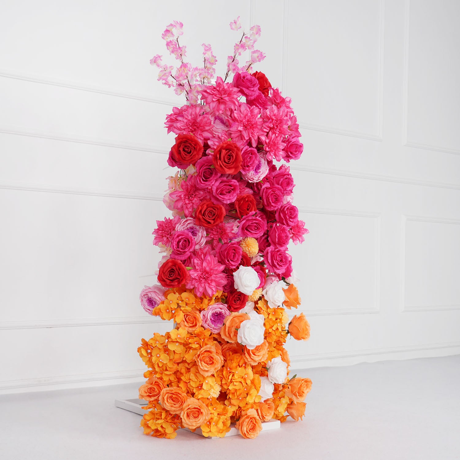 Artificial Orange Red Wedding KT Background Decor Flower Row