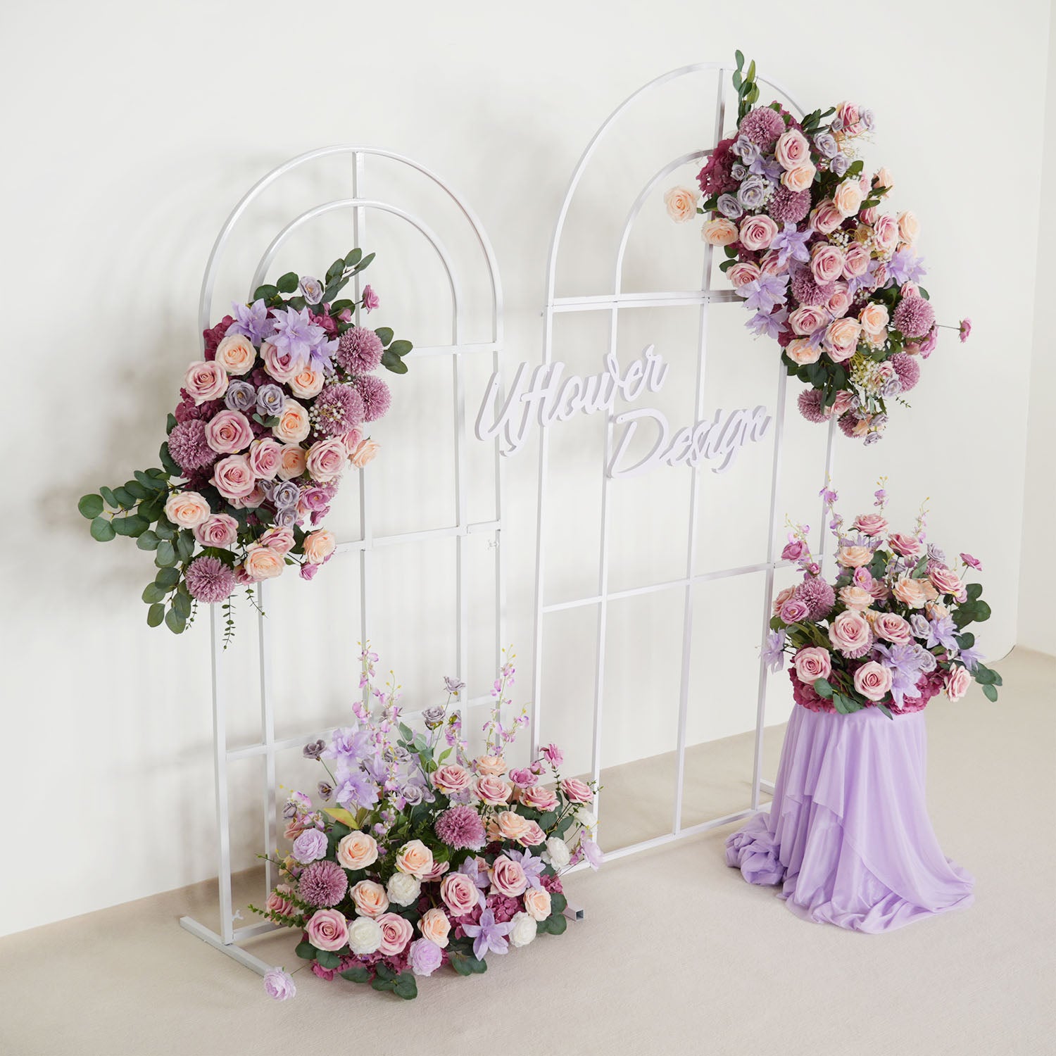 Artificial Purple Wedding KT Backdrop Flower Row Decor 4 Pc SET