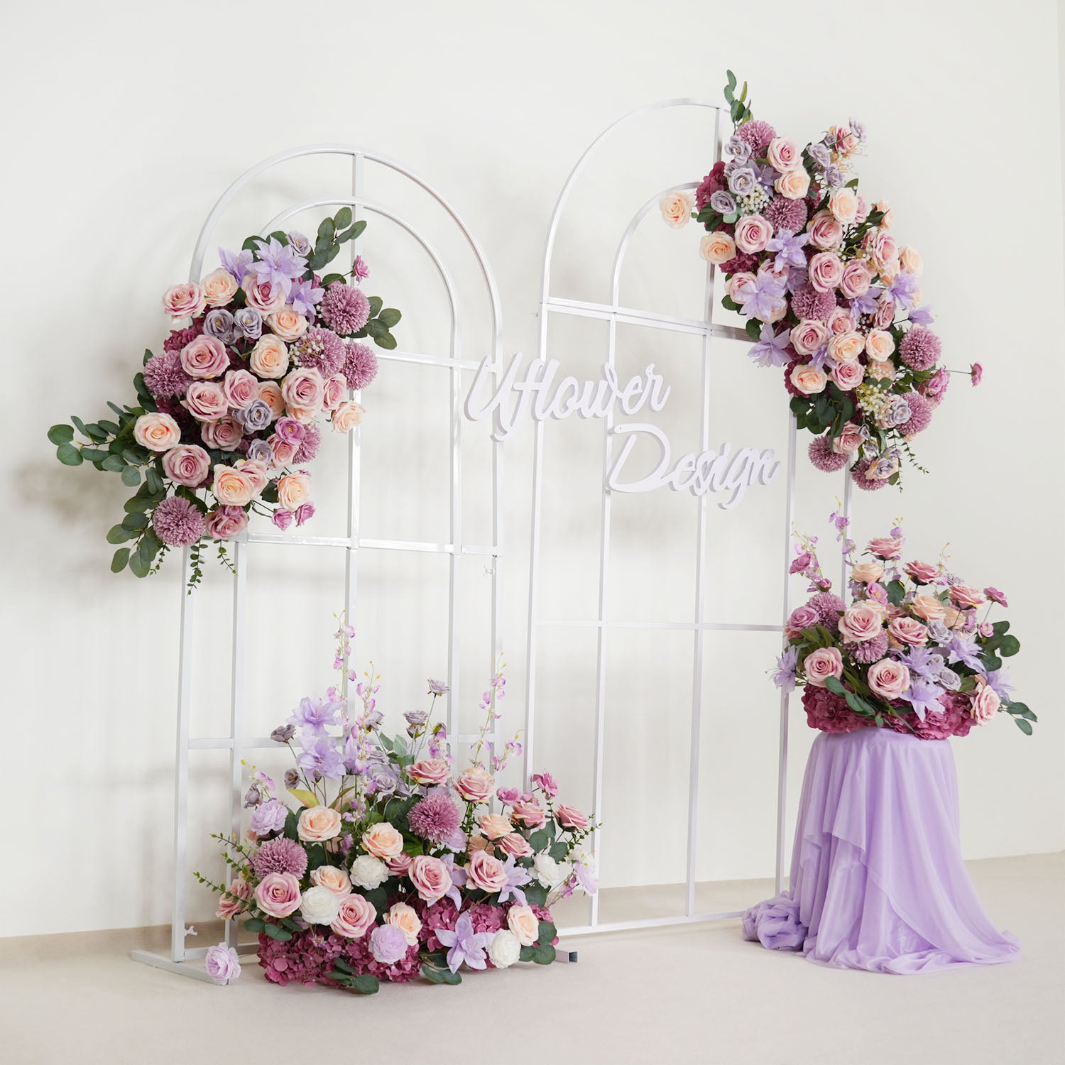 Artificial Purple Wedding KT Backdrop Flower Row Decor 4 Pc SET