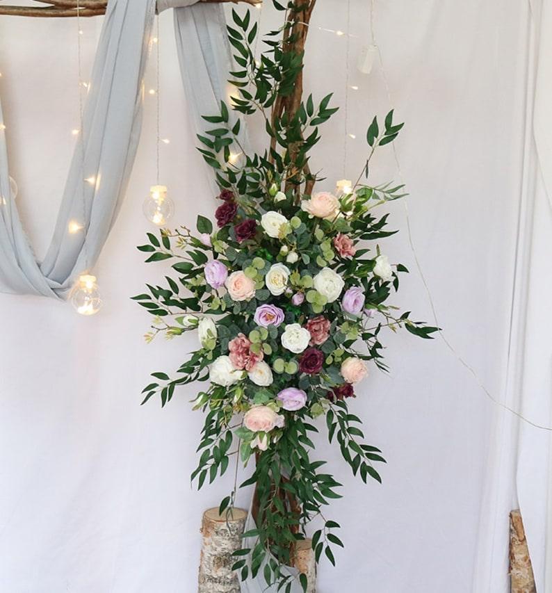 Marsala & Blush Eucalyptus Wedding Archway Flower Proposal Decor