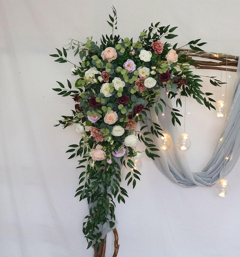 Marsala & Blush Eucalyptus Wedding Archway Flower Proposal Decor